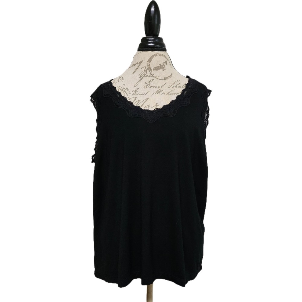 Vintage Y2K NY Collection Black Lace Trim Tank Top Size‎ 2X Dark Romantic